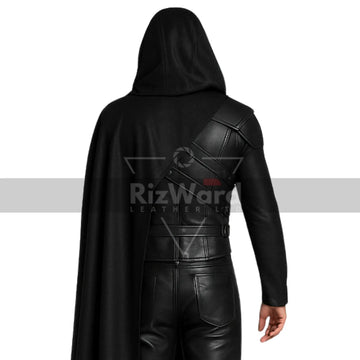 Gothic Leather Hooded Half Cape with Armour Shirt - Punk Rave Gothic Cloak Costume For Cosplay - Leather Medieval Cloak - LARP Costumes