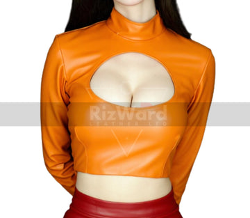 Nerdy Scooby Girl Velma Costume - Sexy Velma Costume for Role Play Cosplay - Seductive Mystery Outfit - Leather Crop Top with Skirt