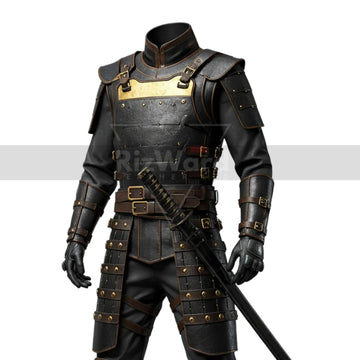 Handmade Black Leather Swordsman Armour - LARP Cosplay Samurai Armor - Medieval Knight Armour for Cosplay Costume - Leather Combat Suit