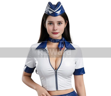 Seductive Leather Airhostess Erotic Costume - Sexy Air Hostess Costume for Role Play Cosplay - Erotic Flight Outfit - Crop Top with Skirt