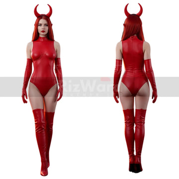 Red Leather Sexy Devil Bodysuit - Bold and Sexy Devil Halloween Costume - Foreplay Bodysuit - Seductive Cosplay Costume for Women