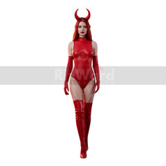 Red Leather Sexy Devil Bodysuit - Bold and Sexy Devil Halloween Costume - Foreplay Bodysuit - Seductive Cosplay Costume for Women