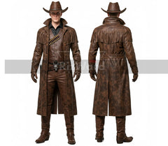 Handmade Halloween Cowboy Costume - Gothic Leather Trench Coat - Western Cowboy Outlaw Costume - Fringed Long Coat - Ghoul Halloween Cosplay