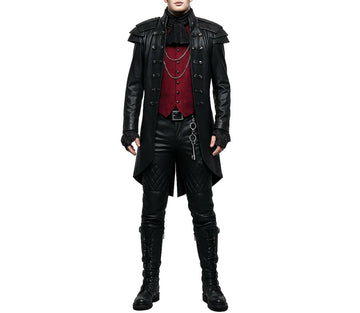 Gothic Vampire Trench Coat with Skull Print - Steampunk Victorian Tailcoat - Dracula Halloween Costume - Victorian Gothic Dress Cosplay