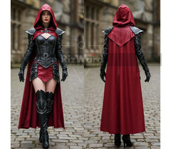 Red & Black Leather Medieval Cloak Armor - Leather Knight Armour Cloak - Medieval LARP Halloween Costume - Gothic Warrior Cloak For Cosplay