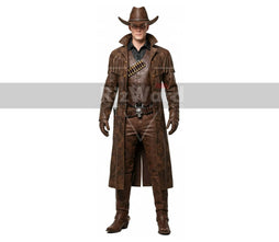 Handmade Halloween Cowboy Costume - Gothic Leather Trench Coat - Western Cowboy Outlaw Costume - Fringed Long Coat - Ghoul Halloween Cosplay
