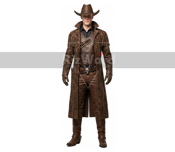 Handmade Halloween Cowboy Costume - Gothic Leather Trench Coat - Western Cowboy Outlaw Costume - Fringed Long Coat - Ghoul Halloween Cosplay