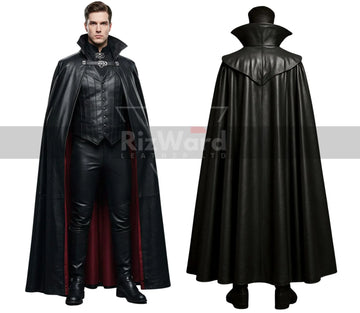 Regal Vampire Leather Cloak - Gothic Victorian Halloween Costume - Dracula Themed Cloak for Cosplay - Medieval Vampire Cape with Vest