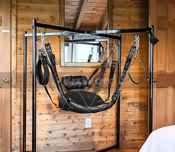 VIP Black Leather Sex Swing with Stand Frame | Leather Bondage Sex Swing | Sex Furniture & Accessories | Stainless Steel Swing Stand Frame