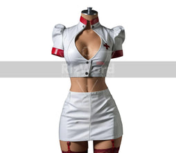 White Leather Nurse Roleplay Costume - Sexy Nurse Costume - Playful and Seductive Nurse Outfit - Naughty Nurse Costume Adult Couple Play