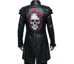 Gothic Vampire Trench Coat with Skull Print - Steampunk Victorian Tailcoat - Dracula Halloween Costume - Victorian Gothic Dress Cosplay