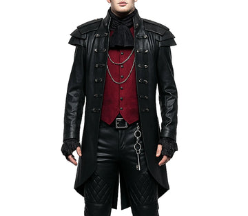Gothic Vampire Trench Coat with Skull Print - Steampunk Victorian Tailcoat - Dracula Halloween Costume - Victorian Gothic Dress Cosplay