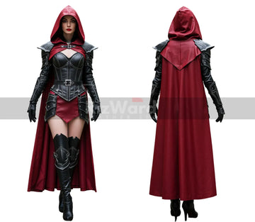 Red & Black Leather Medieval Cloak Armor - Leather Knight Armour Cloak - Medieval LARP Halloween Costume - Gothic Warrior Cloak For Cosplay