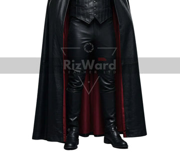 Regal Vampire Leather Cloak - Gothic Victorian Halloween Costume - Dracula Themed Cloak for Cosplay - Medieval Vampire Cape with Vest
