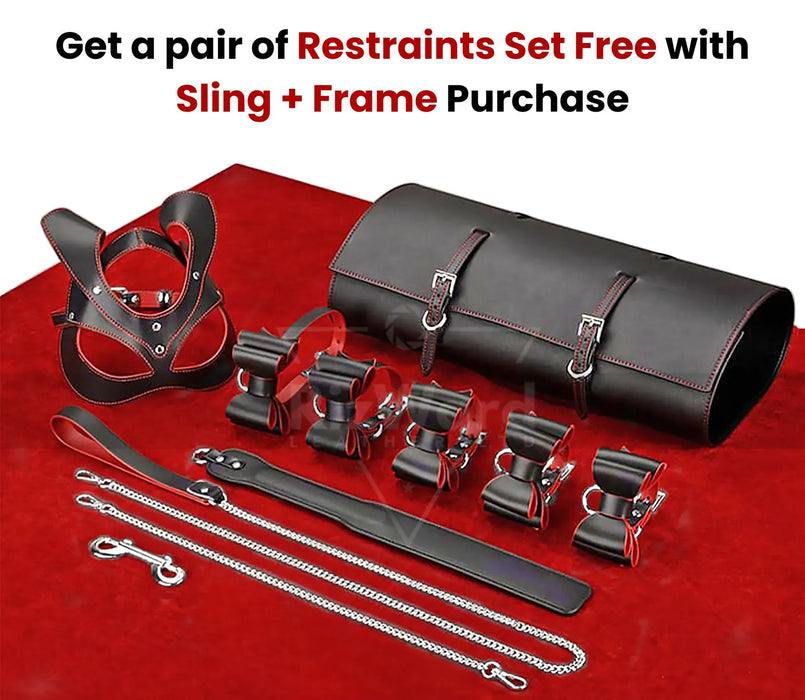 VIP Black Leather Sex Swing with Stand Frame | Leather Bondage Sex Swing | Sex Furniture & Accessories | Stainless Steel Swing Stand Frame