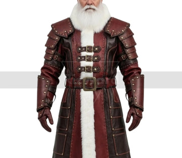Handmade Sentinel Leather Santa Coat - Gothic Santa Coat Cosplay Costume - Santa Claus Holiday Christmas Costumes - Leather Trench Coat