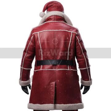 Classic Leather Santa Claus Coat with Faux Fur - Santa Trench Coat Cosplay Costumes - Santa Claus Holiday Christmas Costumes - Long Coat