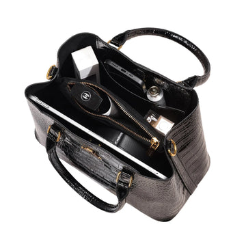 Women’s Crocodile Pattern Tote Handbag - Luxury Shoulder Bag with Top Handle, Large Capacity Work Purse