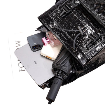 Unisex Crocodile Pattern PU Leather Backpack - Large Capacity Fashion Rucksack with Front Pocket - Travel, Work, School Bag