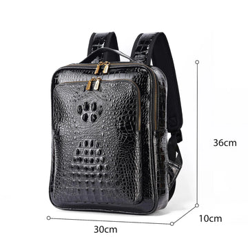 Men's Crocodile Pattern Leather Backpack - Multi-Pocket Laptop Backpack, Office Travel & Business Bag