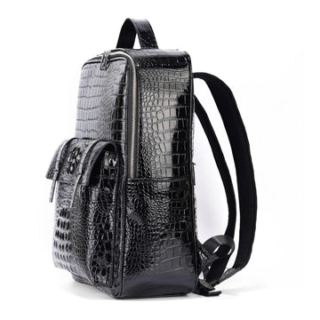 Unisex Crocodile Pattern PU Leather Backpack - Large Capacity Laptop Backpack with Front Pocket - Office Travel Work & Business Bag