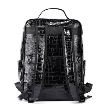 Unisex Crocodile Pattern PU Leather Backpack - Large Capacity Laptop Backpack with Front Pocket - Office Travel Work & Business Bag