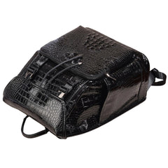 Unisex Crocodile Pattern PU Leather Backpack - Large Capacity Fashion Rucksack with Front Pocket - Travel, Work, School Bag