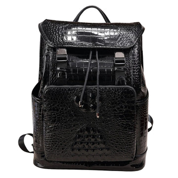 Unisex Crocodile Pattern PU Leather Backpack - Large Capacity Fashion Rucksack with Front Pocket - Travel, Work, School Bag