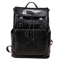 Unisex Crocodile Pattern PU Leather Backpack - Large Capacity Fashion Rucksack with Front Pocket - Travel, Work, School Bag