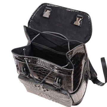 Unisex Crocodile Pattern PU Leather Backpack - Large Capacity Fashion Rucksack with Front Pocket - Travel, Work, School Bag