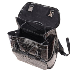 Unisex Crocodile Pattern PU Leather Backpack - Large Capacity Fashion Rucksack with Front Pocket - Travel, Work, School Bag