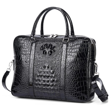 Crocodile Pattern PU Leather Laptop Bag -Business Briefcase with Shoulder Strap - Large Capacity Work Messenger Bag - Office & Travel Bag