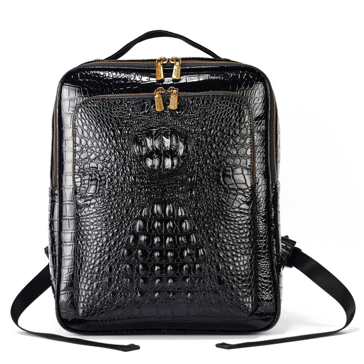 Men's Crocodile Pattern Leather Backpack - Multi-Pocket Laptop Backpack, Office Travel & Business Bag