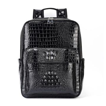Unisex Crocodile Pattern PU Leather Backpack - Large Capacity Laptop Backpack with Front Pocket - Office Travel Work & Business Bag