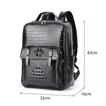 Unisex Crocodile Pattern PU Leather Backpack - Large Capacity Laptop Backpack with Front Pocket - Office Travel Work & Business Bag