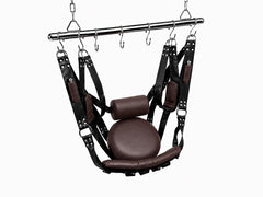 Black and Dark Brown Leather Sex Swing & Sling | Padded Sex Furniture for Couples | Hanging Ceiling Swing with Rod
