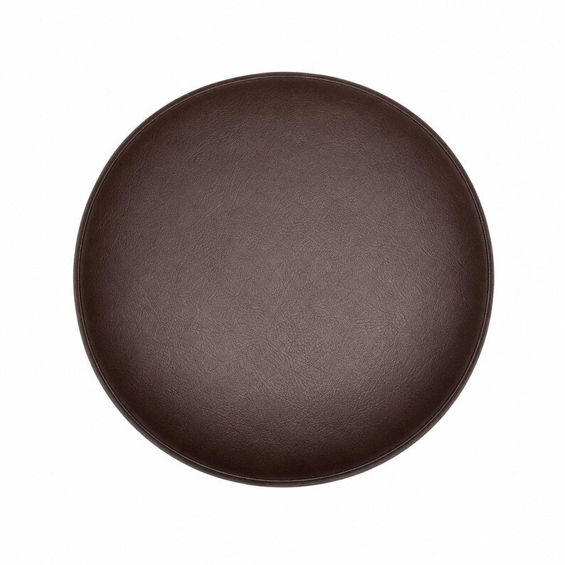 Round dark brown padded leather cushion component for hanging leather sex swing