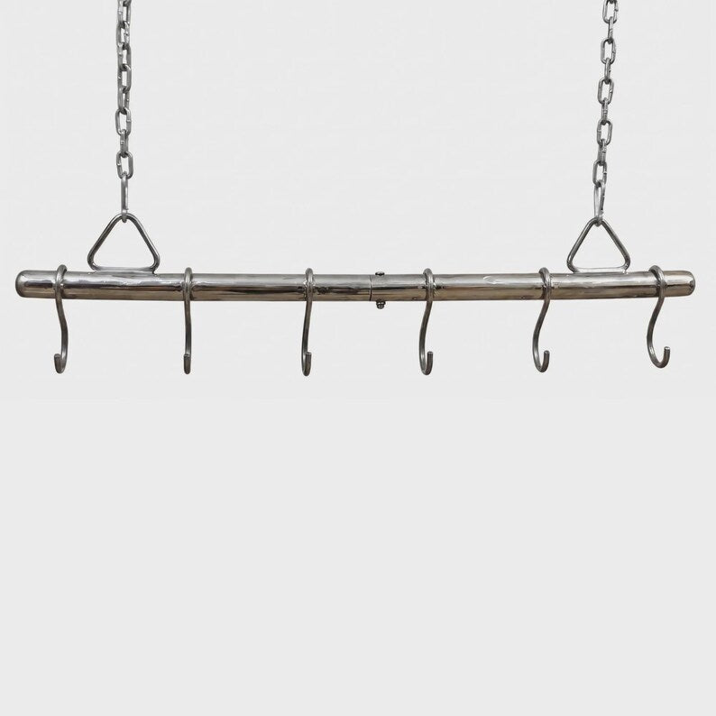 Metal ceiling support rod with suspension hooks and attachment points for hanging leather sex swing