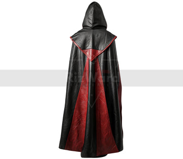 Handmade Leather Medieval Hooded Cloak - Black & Red Leather Cloak with Vest - Leather Armour Costume Cosplay - Fantasy Cloak Leather Gifts