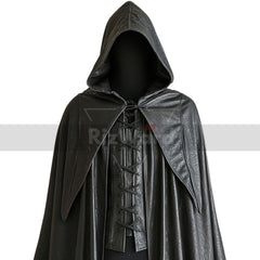 Black Leather Medieval Hooded Cloak - Leather Assassin Cloak with Vest For Cosplay - Leather Armour Costume - Hooded Cloak Leather Gifts