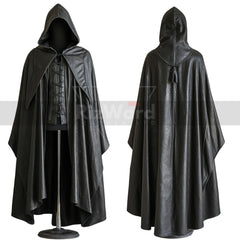 Black Leather Medieval Hooded Cloak - Leather Assassin Cloak with Vest For Cosplay - Leather Armour Costume - Hooded Cloak Leather Gifts