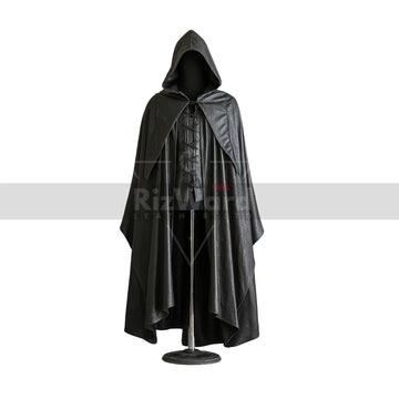 Black Leather Medieval Hooded Cloak - Leather Assassin Cloak with Vest For Cosplay - Leather Armour Costume - Hooded Cloak Leather Gifts