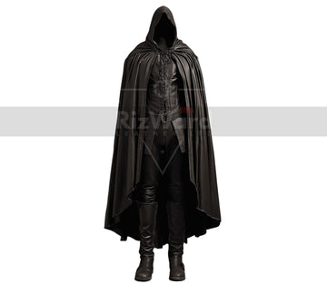 Handmade Leather Hooded Fantasy Cloak - Black Leather Medieval Cloak with Vest - Leather Cape Costume For Cosplay - Hooded Viking Cloak Gift