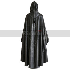 Black Leather Medieval Hooded Cloak - Leather Assassin Cloak with Vest For Cosplay - Leather Armour Costume - Hooded Cloak Leather Gifts