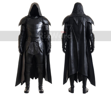 Handmade Black Leather Medieval Cloak Armor - Leather Knight Armour - Medieval LARP Armor Festival Outfit - Gothic Cloak Costume For Cosplay