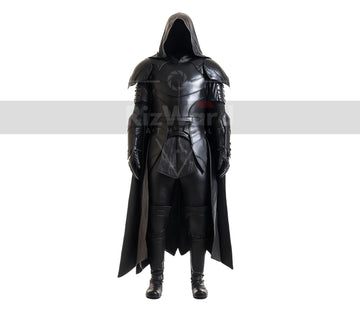 Handmade Black Leather Medieval Cloak Armor - Leather Knight Armour - Medieval LARP Armor Festival Outfit - Gothic Cloak Costume For Cosplay