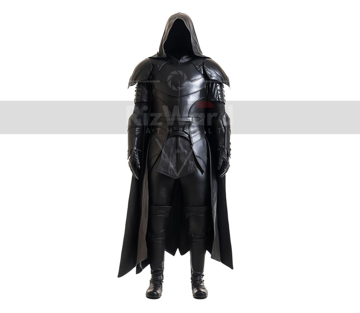 Handmade Black Leather Medieval Cloak Armor - Leather Knight Armour - Medieval LARP Armor Festival Outfit - Gothic Cloak Costume For Cosplay