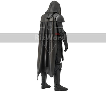 Pure Black Leather Medieval Cloak Armour - Leather Knight Armor - Hooded Cloak Costume For Cosplay - Medieval Armor LARP Festival Outfit