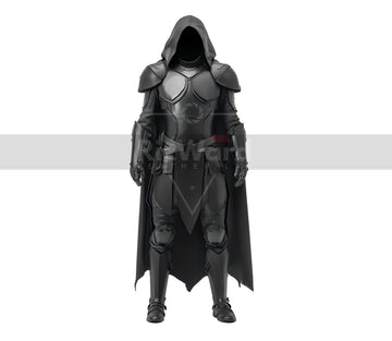 Pure Black Leather Medieval Cloak Armour - Leather Knight Armor - Hooded Cloak Costume For Cosplay - Medieval Armor LARP Festival Outfit