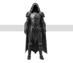 Pure Black Leather Medieval Cloak Armour - Leather Knight Armor - Hooded Cloak Costume For Cosplay - Medieval Armor LARP Festival Outfit